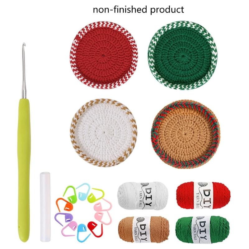 Crochet Kits Christmas Coaster Crochet Yarn Set Crochet Needle Crochet Starter Kits with Stitching Markers Thread