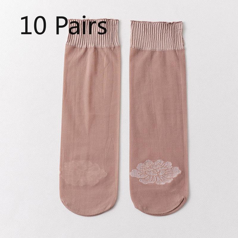 

10 пар женских летних тонких носков-подследников с оборками, устойчивых к зацепкам и запаху 10 Pairs кофейный