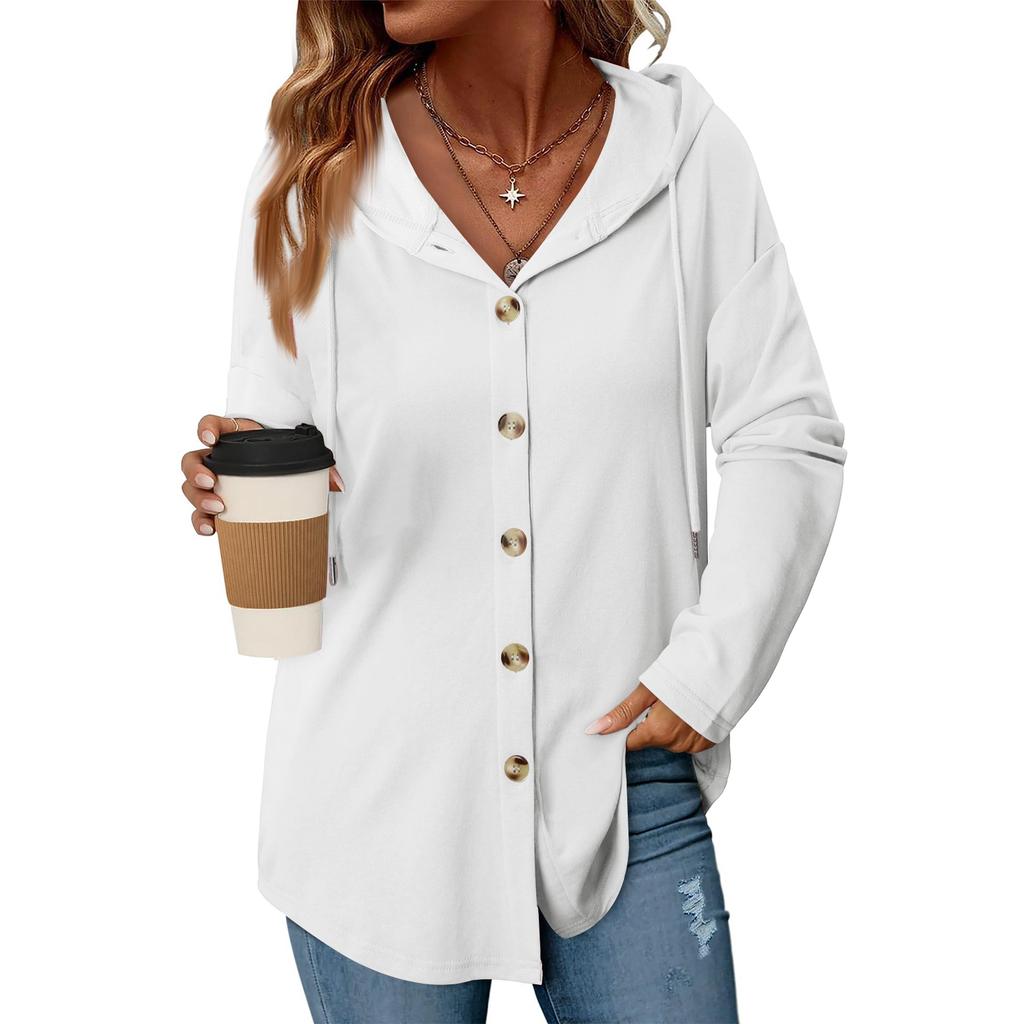 Women's Fashion Casual Raglan Long-Sleeve Drawstring Coat, Vintage Buttoned Hooded Coat