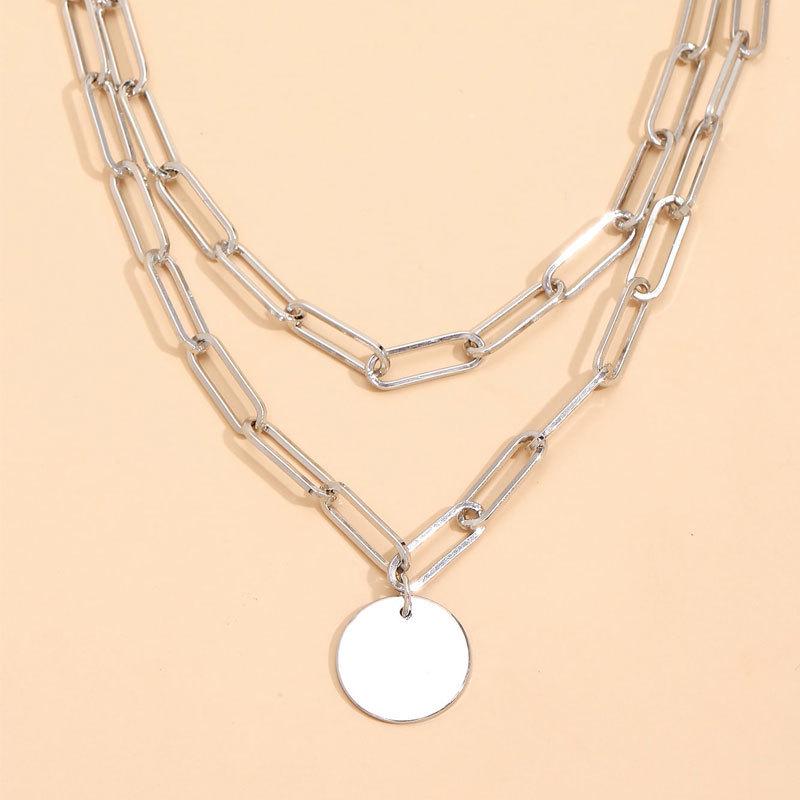 Stylish Double Layer Disc Chain Necklace