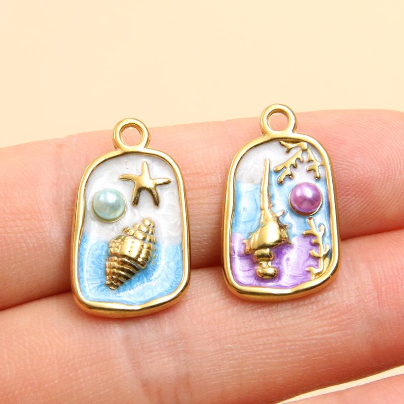 7 Styles Stainless Steel Ocean Series Seashell & Starfish Pendants for DIY Jewelry