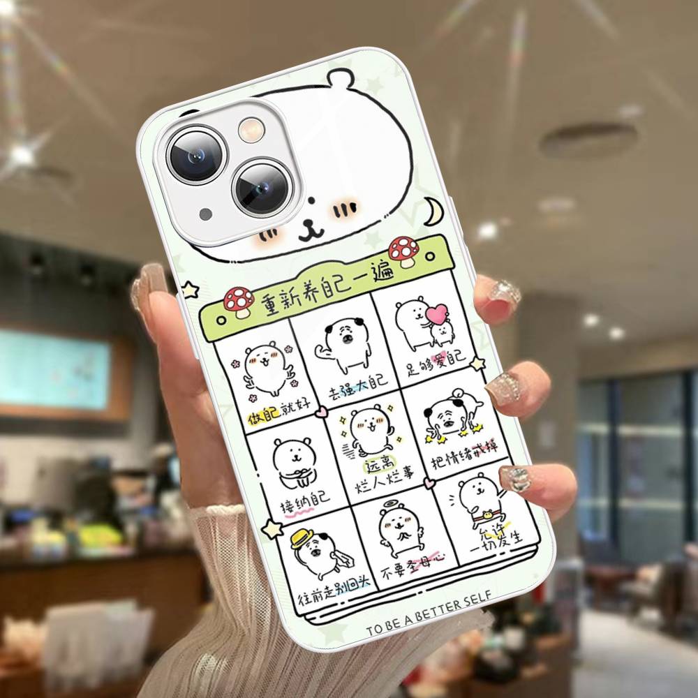 Cute White Joke Bear For IPhone 14 13 12 Mini 11 Pro XS Max X XR 14 Plus Tempered Glass Cover