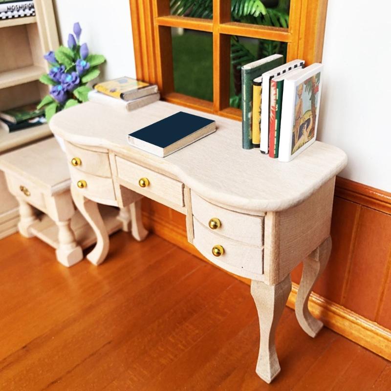 Modern Mini Desk And Chair Dollhouses Accessories 1/12 Scale Zakka Wooden Furniture For Craft Projects And Display