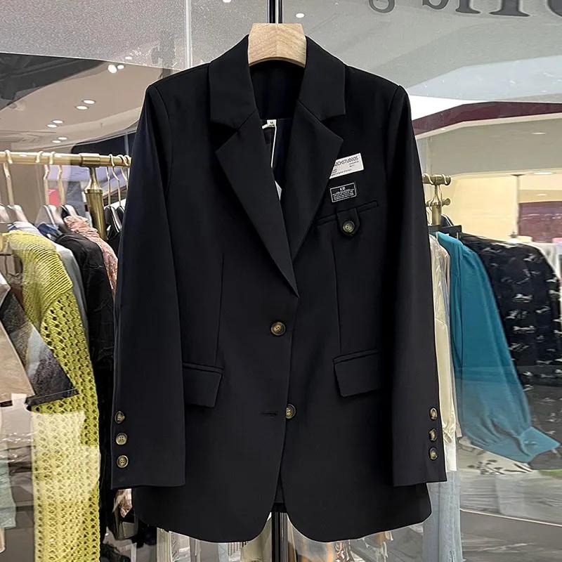 

Костюм Женский дизайн Sense Нишевая куртка Tide Весна и осень Тонкая секция Корейская версия The Wide Idle Весенняя и осенняя одежда Топы больших размеров XS чёрный