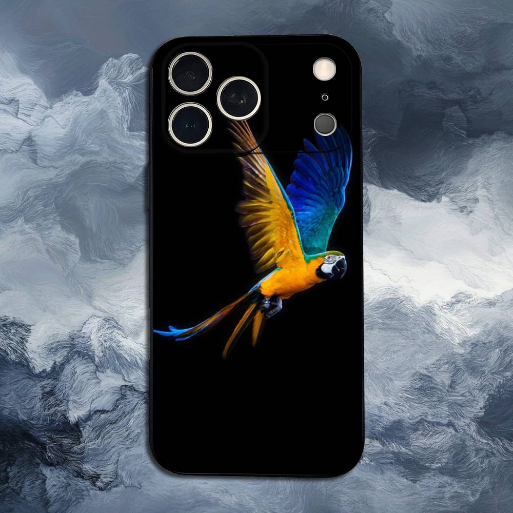 A-Animal Parrot Bird For iPhone 13,17,11,12,16,14,15,Plus,Pro Max,XS,X,XR,SE,Mini,8,7,Soft Silicone Black Phone Case