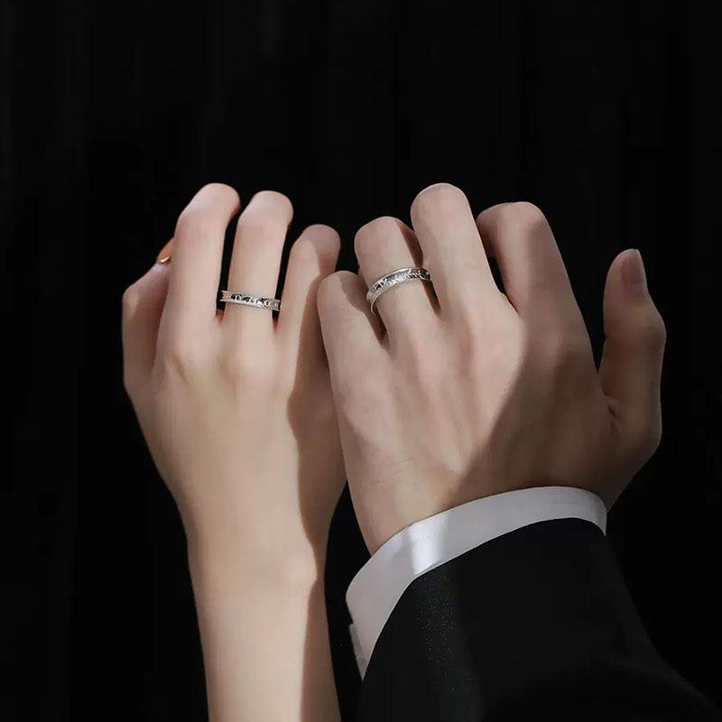Dopamine Endorphin Sterling Silver Matching Couple Rings - Women's and Men's Gift for Girlfriend, Christmas Edition
