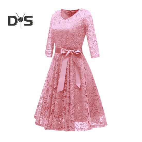 Women Prom Dress V Neck Back Zipper Bow Belt Tight Mid Waist Flower Embroidery A-line Loose Hem Long Sleeve Double Layers Elegant Party Banquet Midi