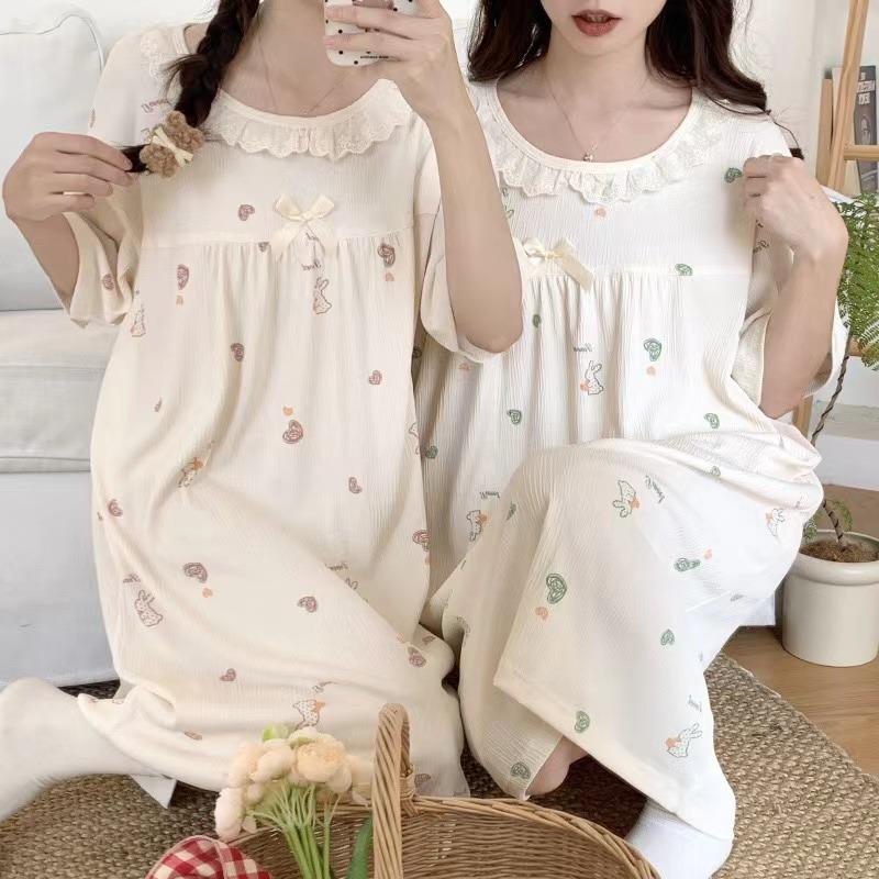 Cămăși de noapte de vară largi mărime plus, Pijamale de damă, Haine de casă pentru femei, Rochii drăguțe din imitație de bumbac, Pijamale de student, Haine de dormit