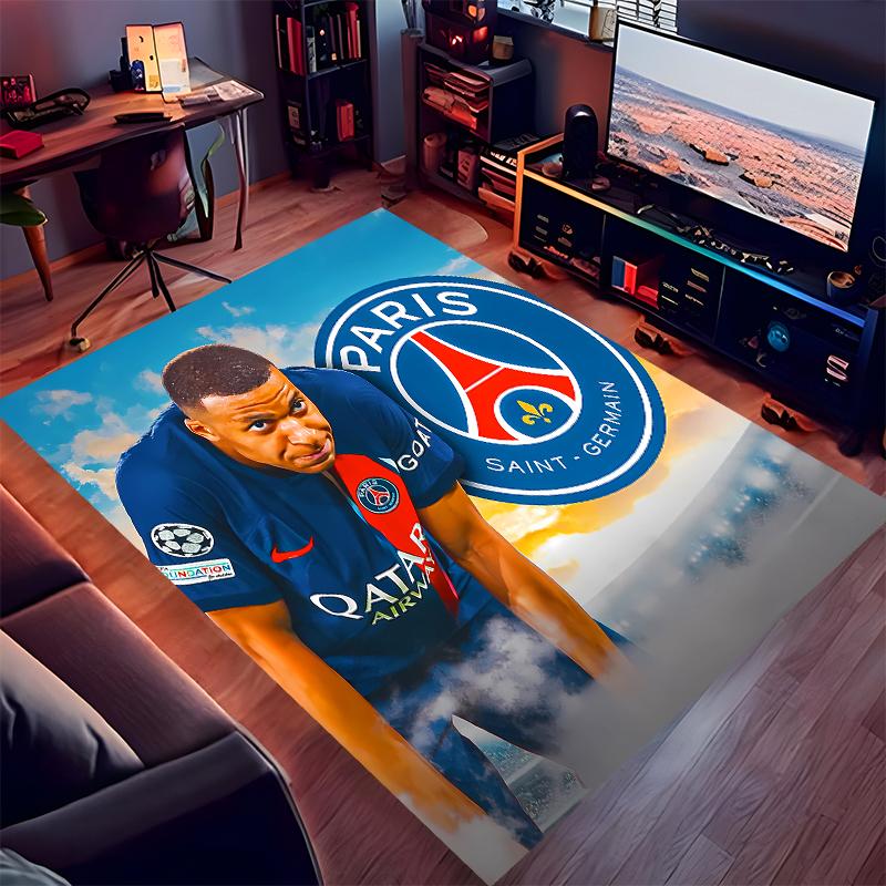 1pc Kylian Mbappé Print Area Rug - Soft,Washable Non-Slip Indoor Mat for Office Chairs,Living Room,Home Office Decorative Rug