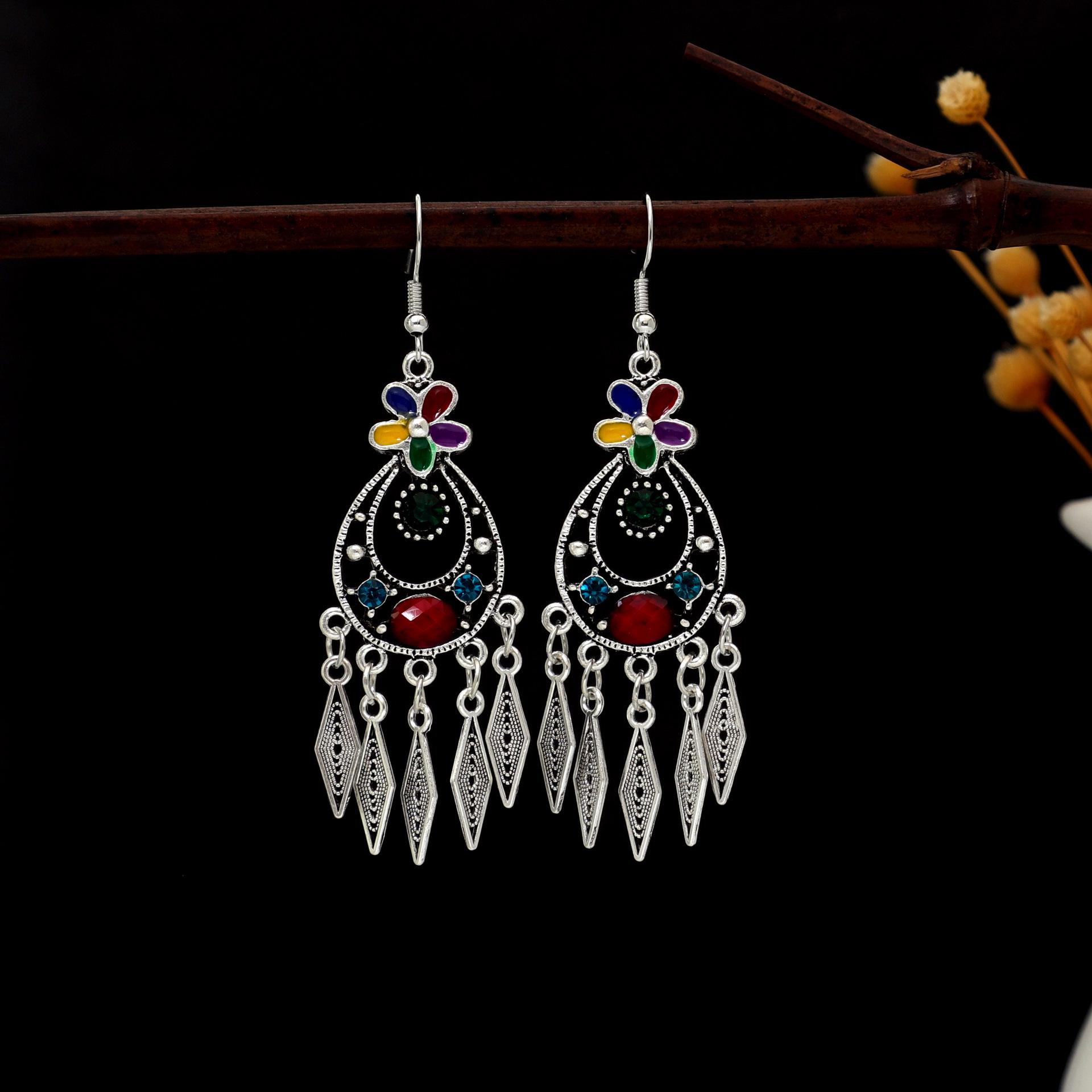 Bohemian Ethnic Tassel Earrings - Colorful Drip Oil Hollow Heart Design