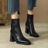 Woman Chunky Ankle Boots Women Zipper Retro Brown Soft Leather Short Boot Autumn New Square Toe Casual High Heel Booties