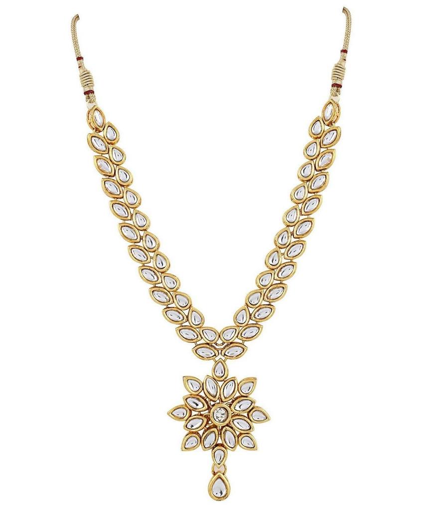 Jewellery Gold Plated Kundan Fancy Party Wear Necklace Traditional Jewellery Set with Earring for Women and Girls