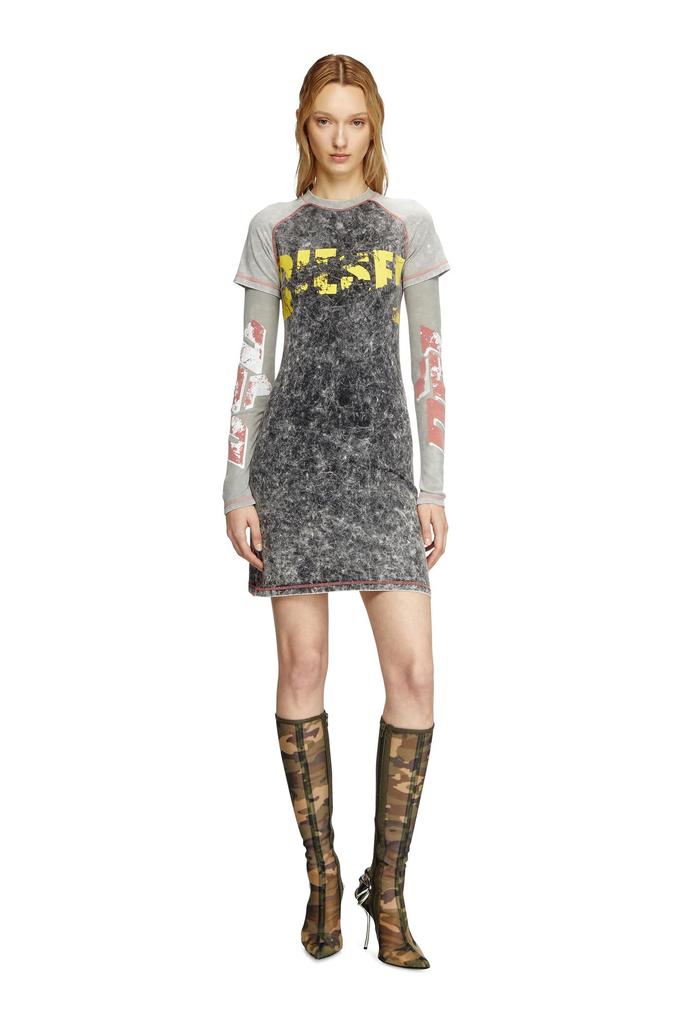 Diesel Mini Dress A166330SLBB L Black X Ivory 900A Women's D-BUXT-Q1