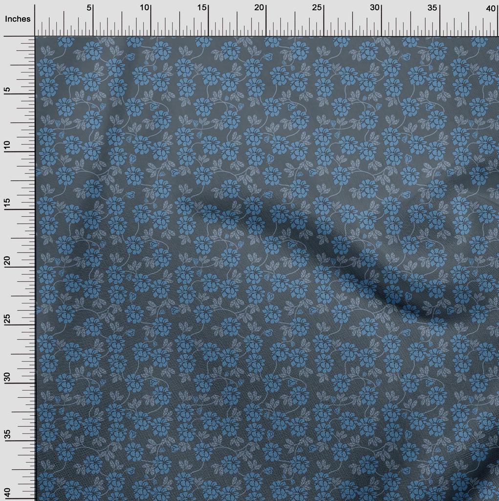 oneOone Georgette Viscose Dark Dusty Blue Fabric Leaves & Clover Craft Projects Decor Fabric Printed By The Yard 42 Inch