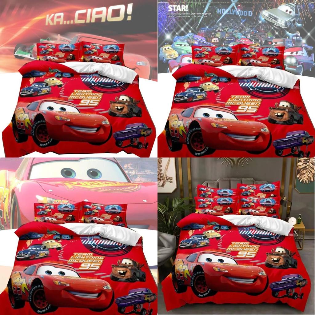 Print Cars Lightning Design Bedding And Pillowcase Three Piece Set Decor