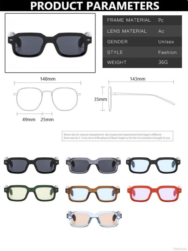 Vintage Square Sunglasses Men Women Retro Rivets Rectangle Sunshade UV400 Protection Fashion Brand Eyewear