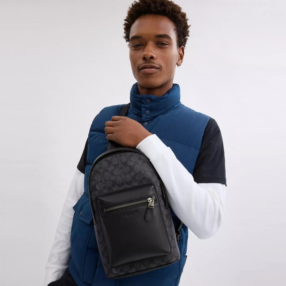 Coach West Pack In Signature Canvas Gunmetal Chalk Black