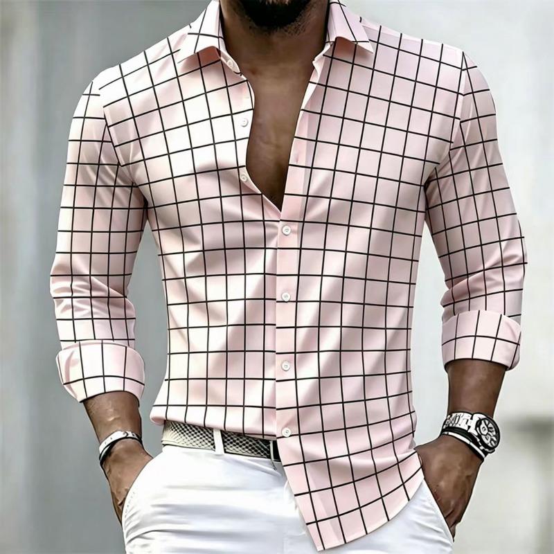 Men's Plaid Long Sleeved Shirt, Elegant Men's Shirt, Business Casual, Fashionable and Versatile, Striped Shirt