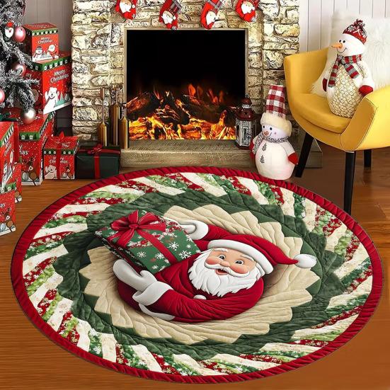 Christmas 3D Rug Optical Illusion Santa Claus Round Floor Mat Non-Slip Xmas