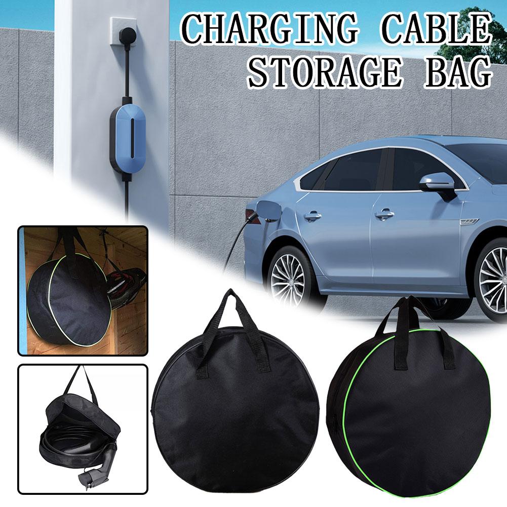 New Black Green Car Charge Cable Bag Waterproof Oxford Cloth Storage Bags Round Car Tools Organizer