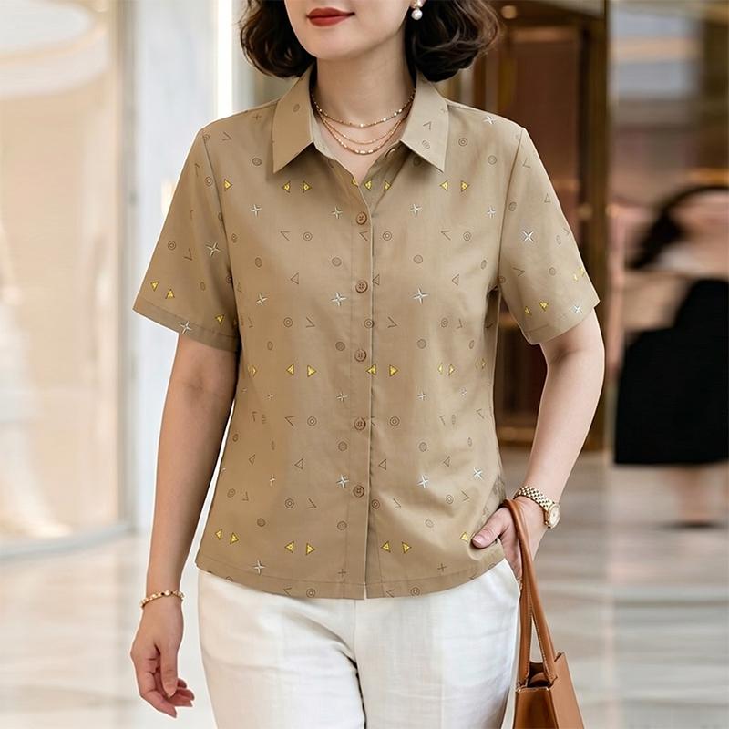 ZANZEA Women Casual Turn Down Collar Short Sleeve Print Blouse