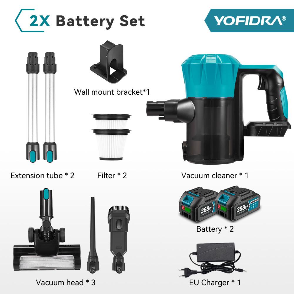 

YOFIDRA 1800W Brushless Vacuum Cleaner 30KPa 1.5L Portable Powerful Suction Household Cleaning Tools For Makita 18V Battery Pin 2xBattety-EU Plug
