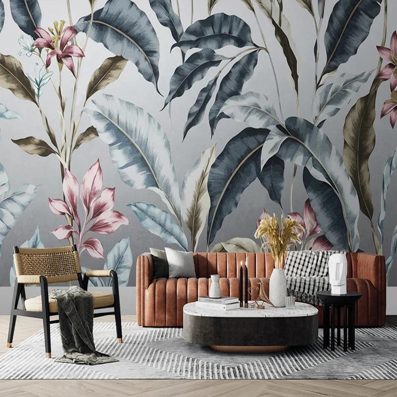 Tapet Foto 3D Pictat Manual Frunze Plante Flori Mural Pentru Living Dormitor Decor Mural de Perete