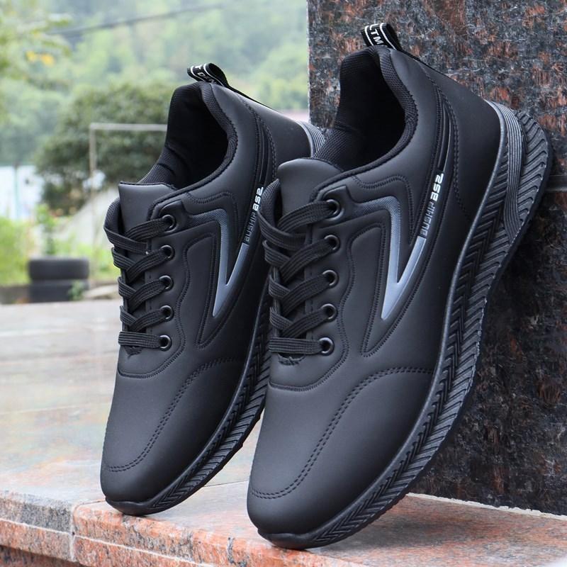 Men's Shoes Autumn Waterproof Leather Sneakers Breathable and Wear-resistant Casual Running Shoes Deodorant Work Mesh Shoes Men