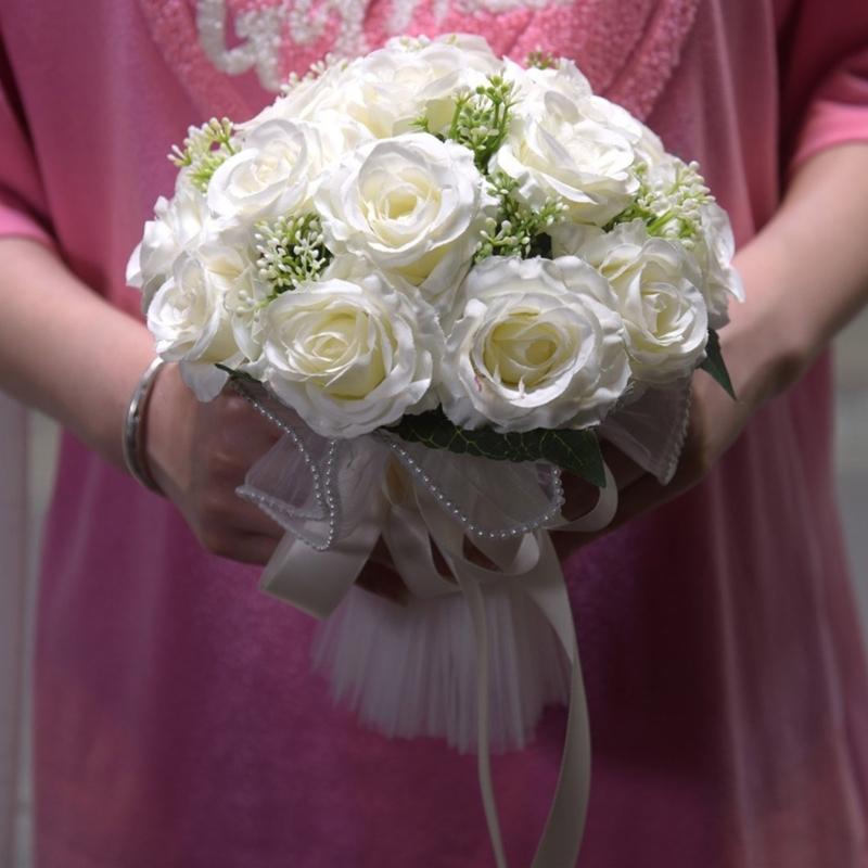 Realistic Multicolor Rose Bouquet Romantics Bridesmaids Flower Arrangement for Wedding Ceremony