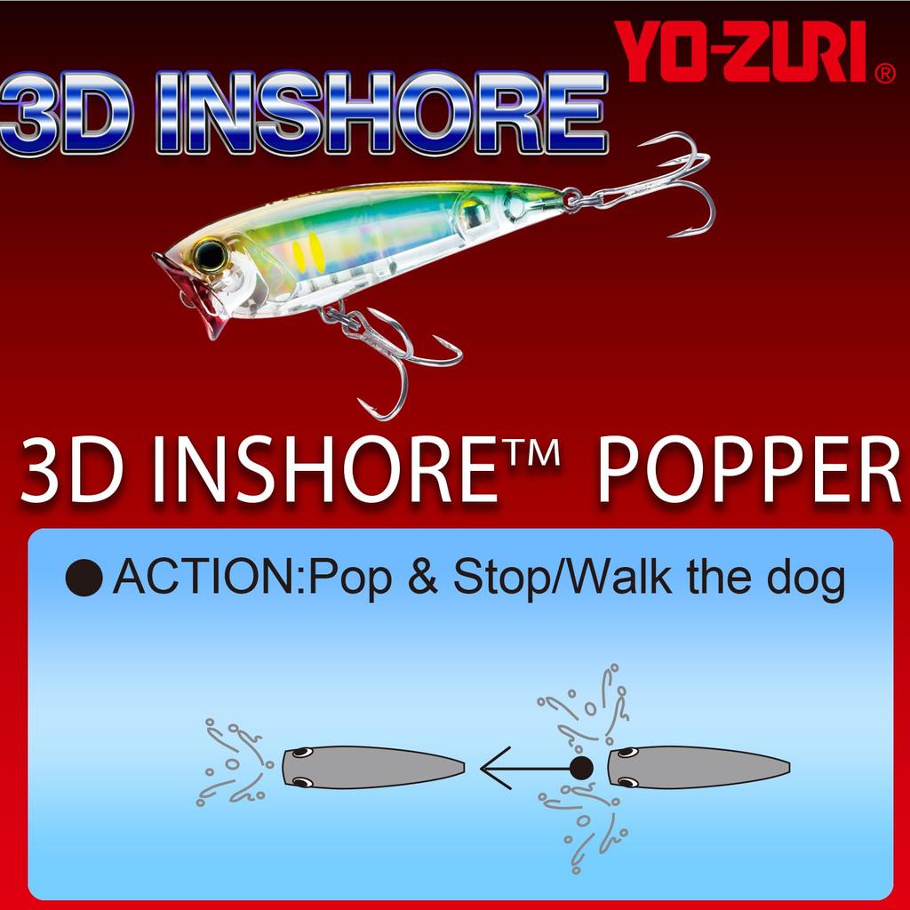 Saltwater Lure 3D Inshore Popper Floating 90mm Real Mullet YO-ZURI Color