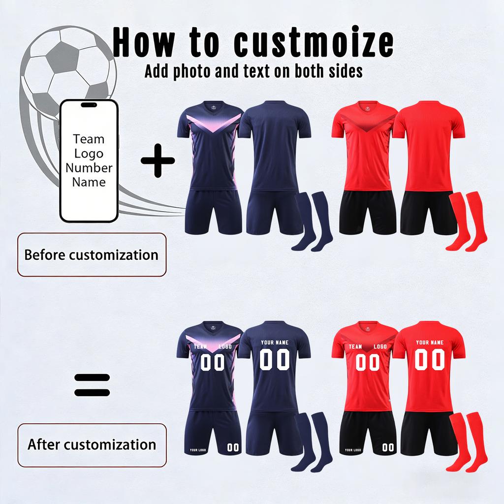 Men Soccer Uniform Set with Short Sleeve Jersey Shorts and Long Socks Lightweight Breathable Quick Dry Athletic Sportswear for Training and Matches