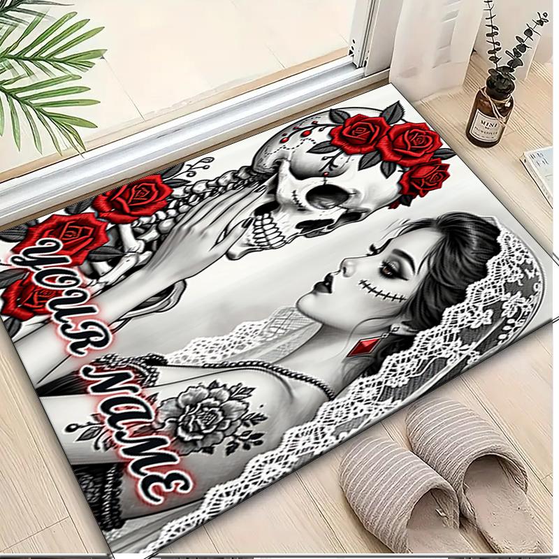 1PC Custom Name Day Dead Romance Theme Floor Mat Ideal for Living Room, Game Rooms, Office, Bedroom, Office Floor Mat , Floor Mats for Home