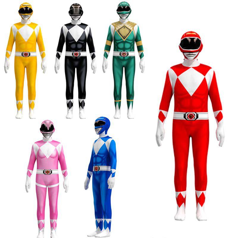 Kostyme Power Rangers Barn Voksen Cosplay Maskerade Jumpsuit Superhelt