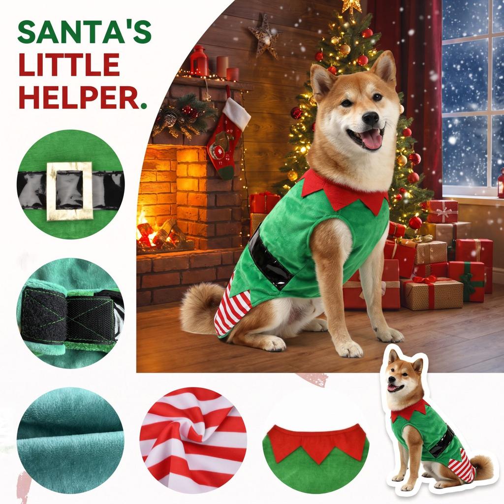 Christmas Dog Costume Green Pet Clothes for Holiday Party