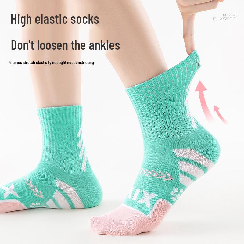 Women's Mid-Calf Pure Cotton Running Socks for Spring and Autumn - Ideal for Outdoor Sports, Badminton, and Basketball.
