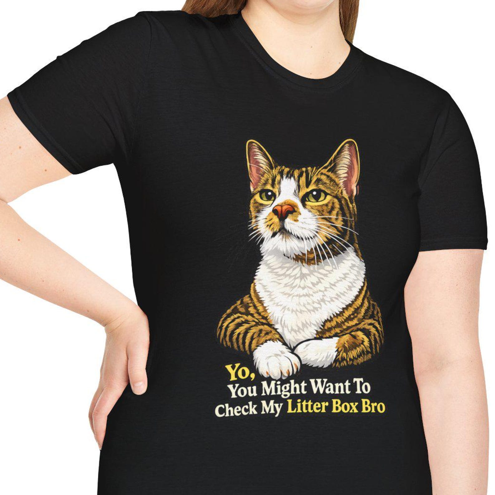 Tabby Cat Illustration T-Shirt | Funny Cat Lover Tee M