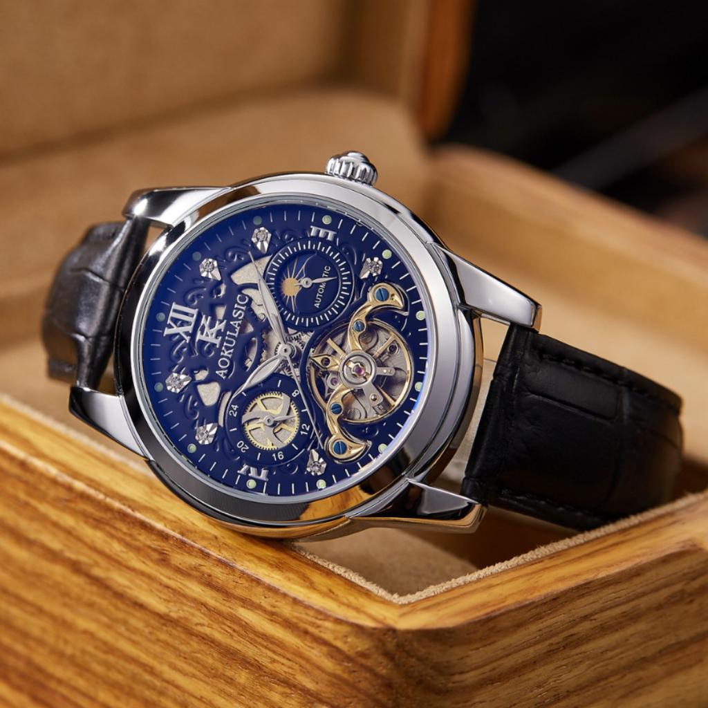 Aokulasic Ogulas Business Men'S Hollow Tourbillon Multifunctional Automatic Mechanical Watch Tide