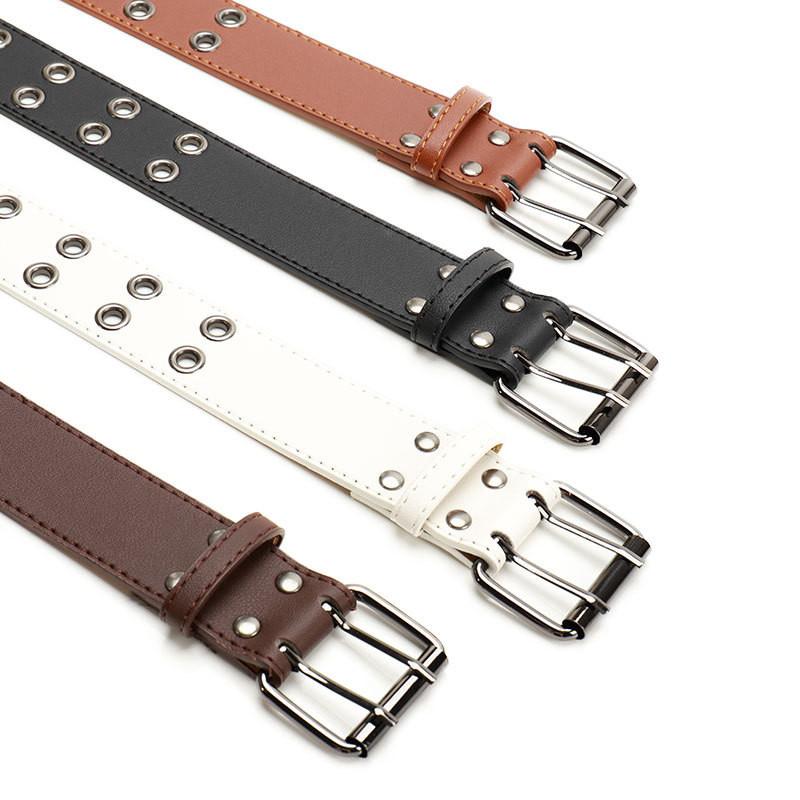 Punk Street Style Double Row Hole Women Casual Belt For Daily Versatile