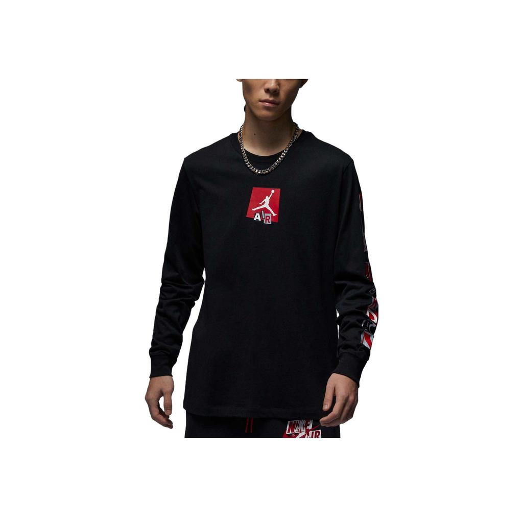 Jordan Potištěné sportovní ležérní tričko s dlouhým rukávem a kulatým výstřihem Pánské topy Černá FD7018-010