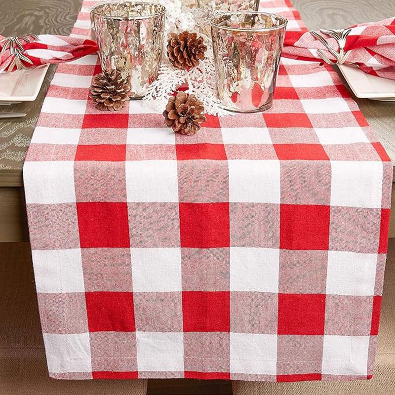Polyester Karo Tischläufer Rot und Weiß Karierte Tischdecke Familienessen Karomuster Tischdecke Bauernhaus Gingham Heimdekoration