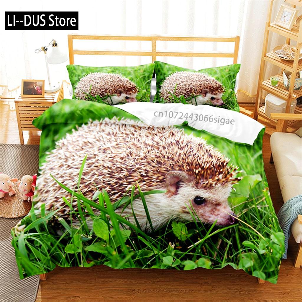 Hedgehog Duvet Cover Cute 3D Wildlife Animal Polyester Comforter Cover Bedding Set For Home Bedroom Decorations Women Children