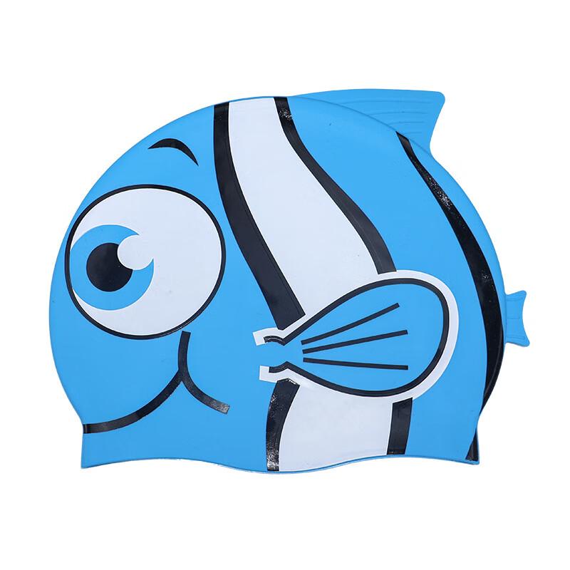 Norman Kids Cute Blue Fish Print Silicone Swim Cap