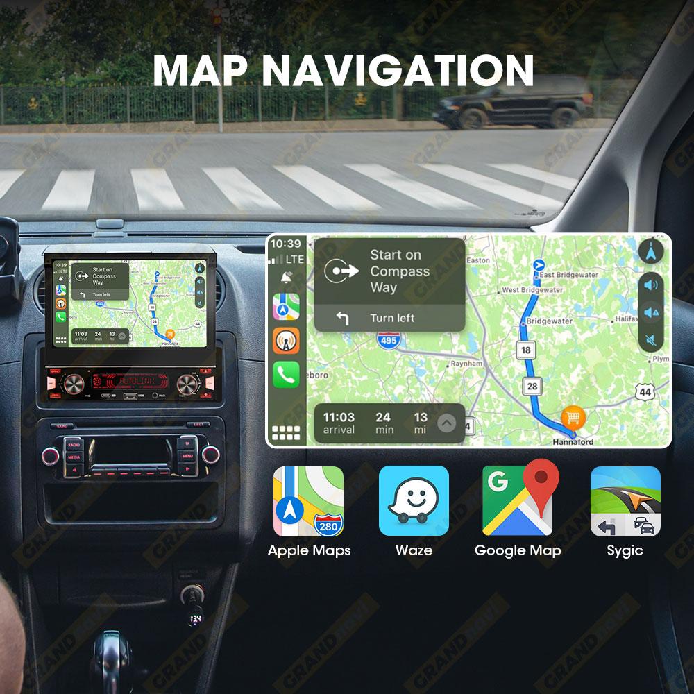 1Din 7'' MP5 Radio Player FM AM RDS Automatic Retractable Screen Wireless Carplay Android Auto Multimedia USB Type-C Car Stereo