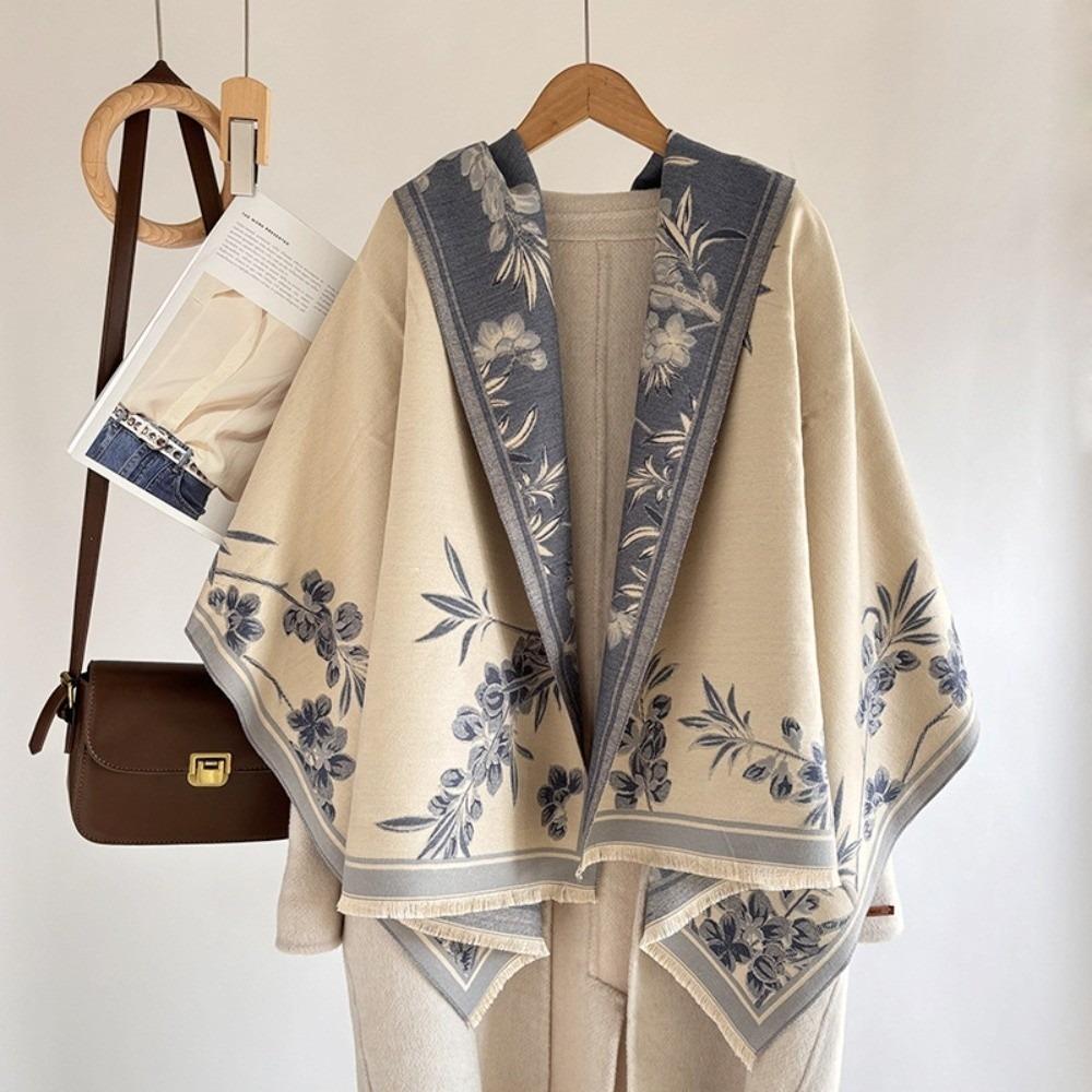 

Floral Print Imitation Cashmere Scarf Luxury Winter Shawl Elegant Poncho Scarves for Women