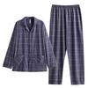 Men'S Pajamas Spring And Autumn Cotton Long-Sleeved Cardigan Set Large Size Casual Loose Men'S Plaid Loungewear Set