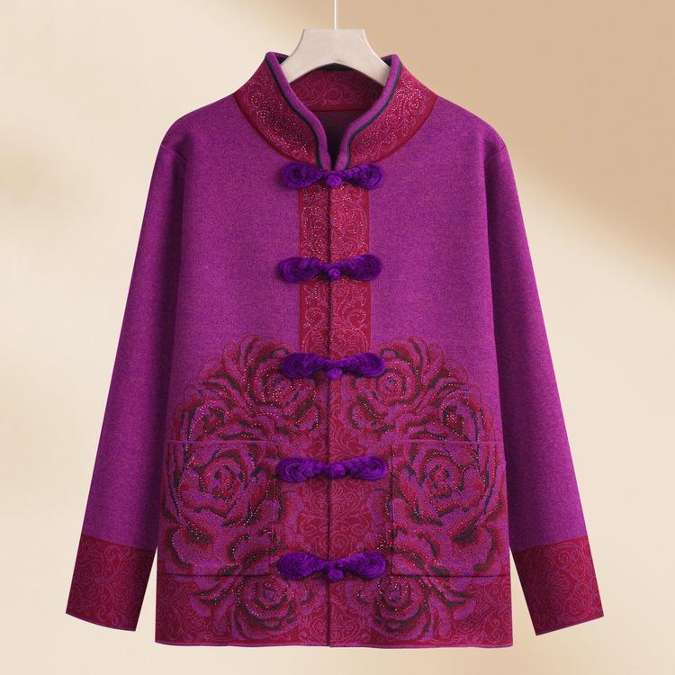 Veste Pull d'Hiver pour Maman Épaissie Vêtements pour Femmes d'Âge Moyen et Âgées, Haut Tendance pour Banquet de Mariage de Belle-Mère