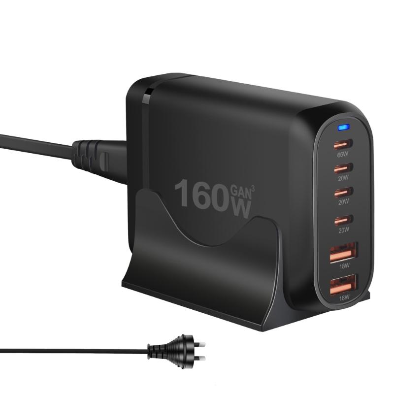 Multiple Device Charging Station, 160W USB C Charger with Double USB & 4Type C Port, for Electronics Devices Travel Use