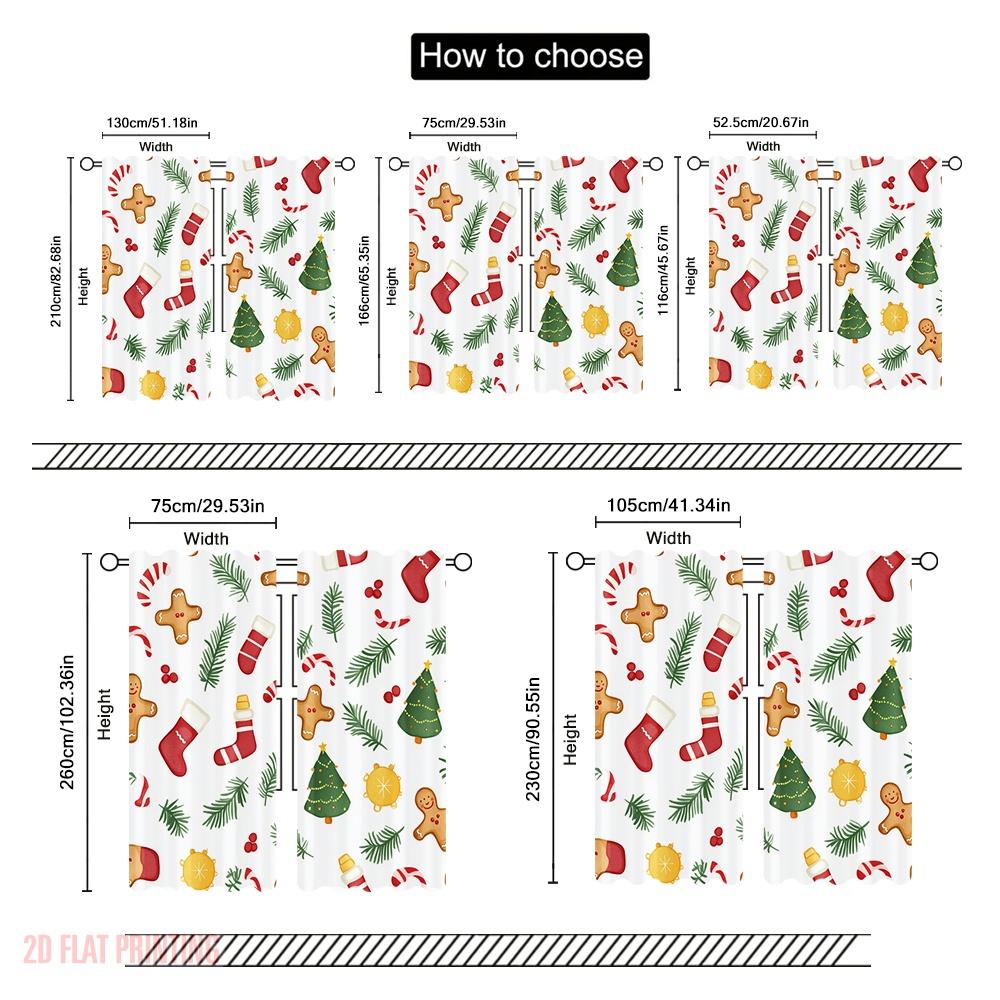 2pcs,2D Plane Printing Popular Curtain Panels Christmas Cookie Tree Stocking Garland (2) Versatile 100% Polyester (without Rod)