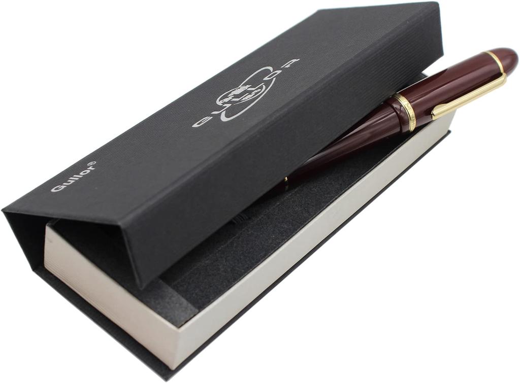 Gullor X159 Fine Nib Fountain Large Gold Gift Red Pen, Acrylic, Size, Trim, Boxed,