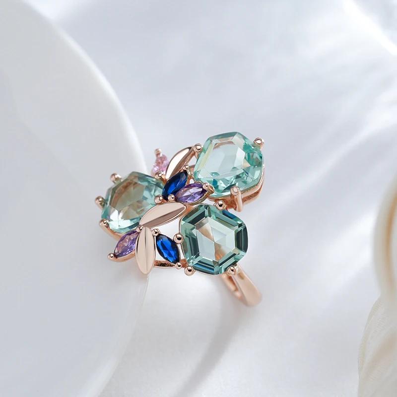 Geometric Cut Light Green Zircon Large Rings for Women Luxury Texture Jewelry AVE